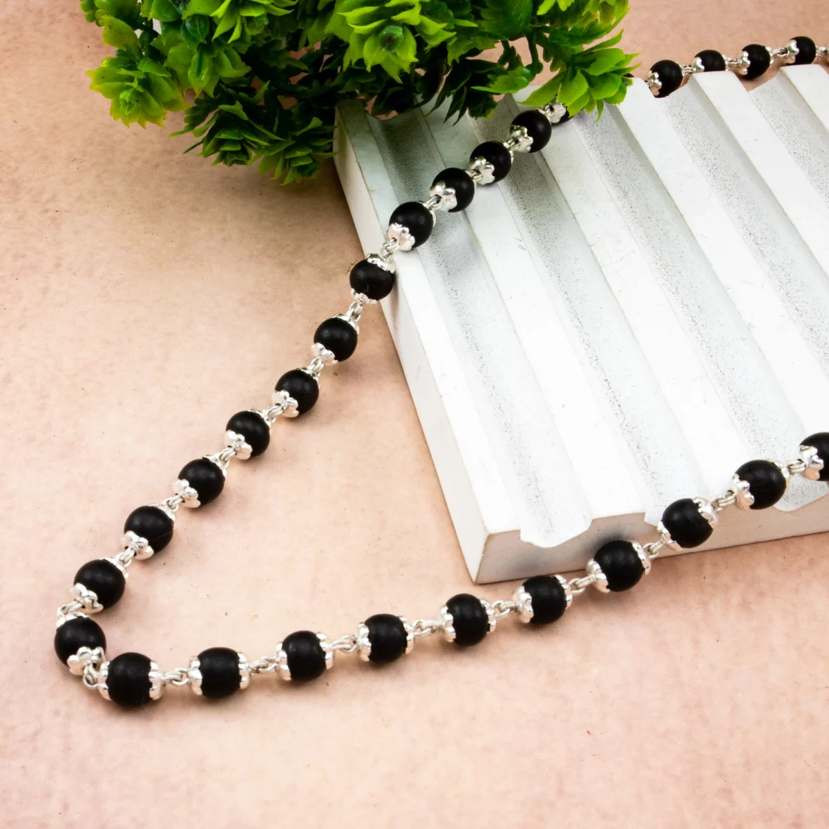 Original Karungali Mala 8mm With Silver Caps 100% Natural - Image 1