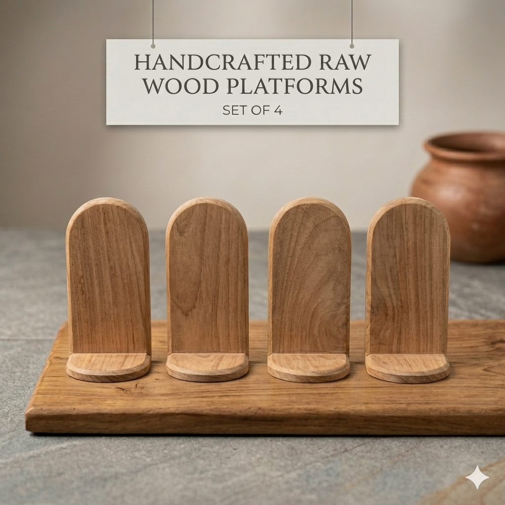 Gemini_Generated_Image_s26u8ts26u8ts26u Kolam Design Wooden Platforms (Set of 4) – Raw Wood For Hand Crafting - Image 1