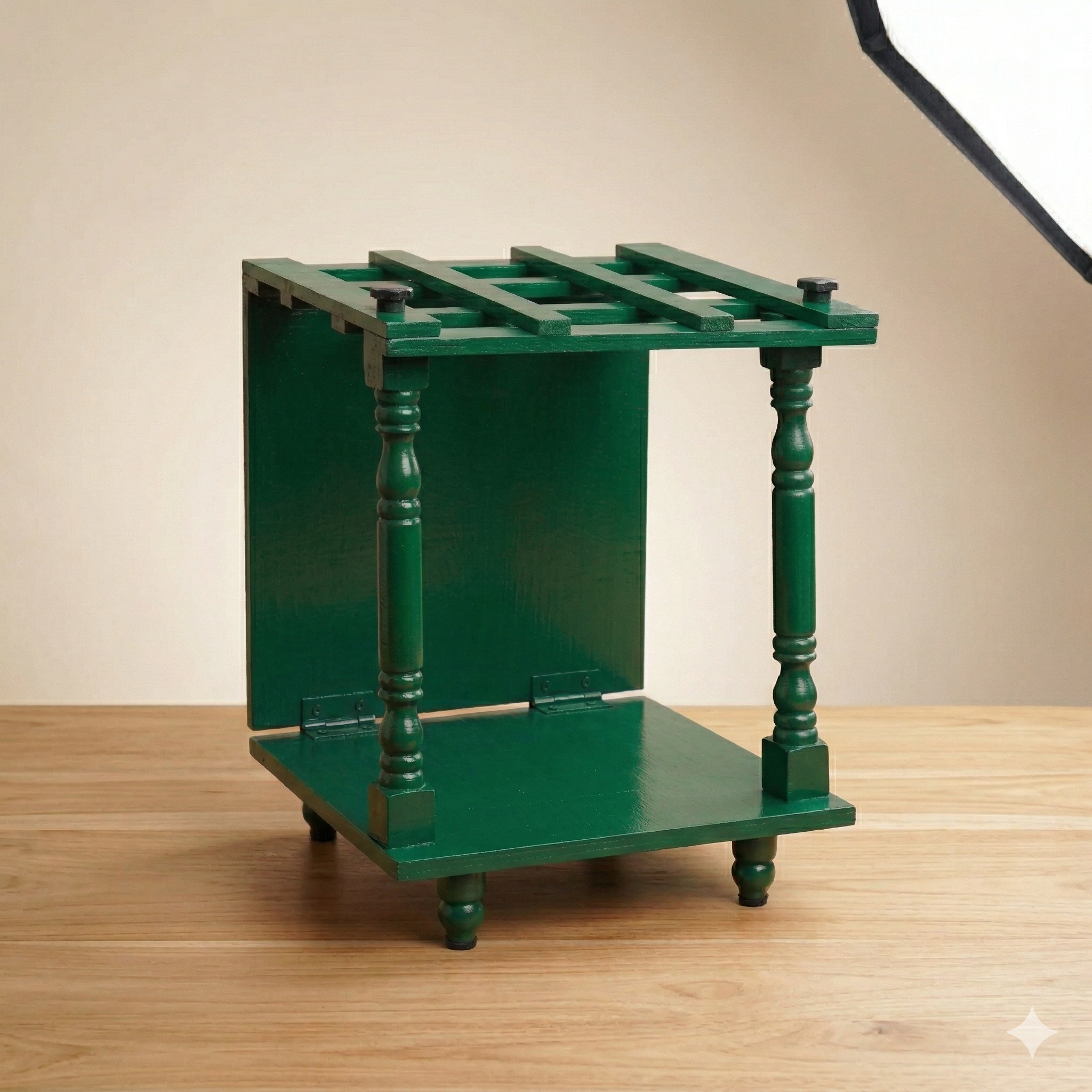 Gemini_Generated_Image_tva8vttva8vttva8 12inch x 12inch Wooden Foldable Mandap Pooja Mandir Green Colour - Image 1