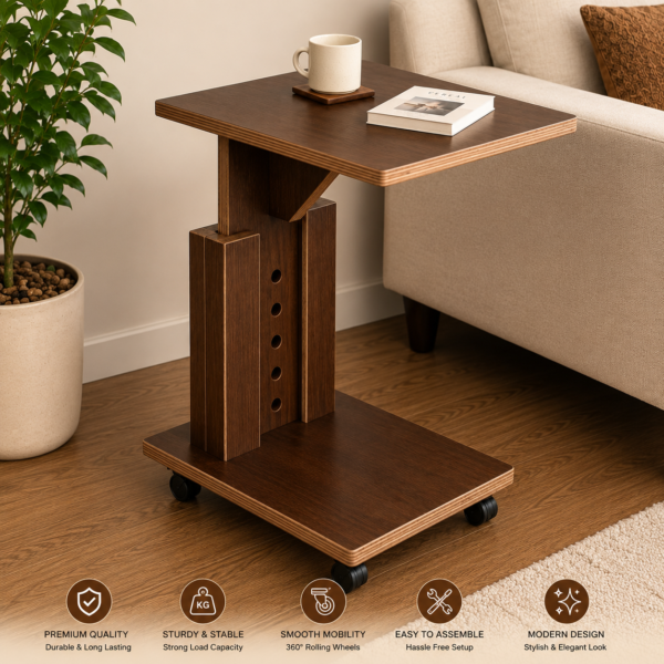 JEEVRIKSHA Height Adjustable Laptop Table with Wheels | Portable Wooden Study & Work Desk for Home & Office